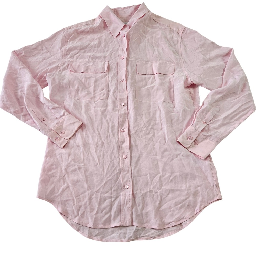 Equipment Femme Pink 100% Silk Long Sleeve Minimalist Button Down Shirt Sz S